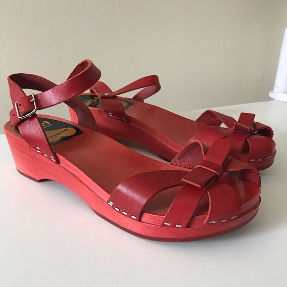 Swedish Hasbeens Shoes - Swedish Hasbeens Peep Toe Red Debutant Sandals